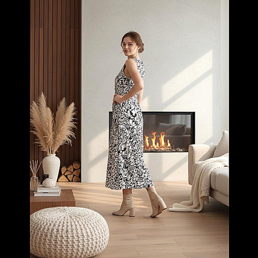 Marks & Spencer Black & White Floral Maxi Dress – UK 18 (US approx. L) 🌸🖤